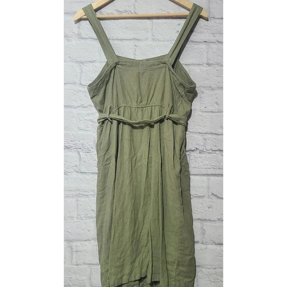 Altar'd State Linen Blend Overall Dress Women's Size Large Green Belted Buttons - Picture 3 of 5